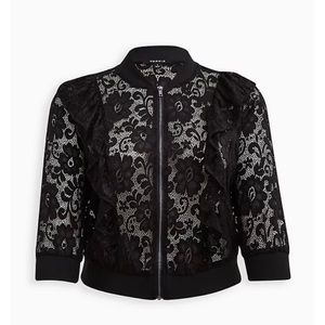 NEW Torrid 4 Ruffle Crop Lace Bomber - Black